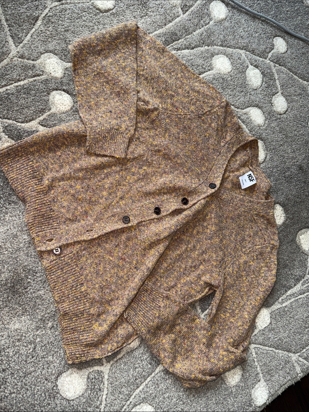 NSF Multi-Tone Brown Speckled Button Cardigan, Small